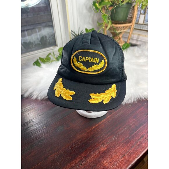 Vintage Captain Trucker Hat Boating Adjustable Baseball Cap Black Snapback Mesh - Picture 1 of 5